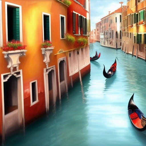 00708-3506319938-colorful oil painting of the canals of Venice filled with dogs in human clothing.webp